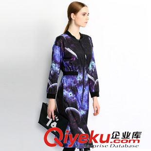 女式外套 2015秋裝潮品 星空印花拉鏈長版衫 v領(lǐng)長袖外套 VNA30876