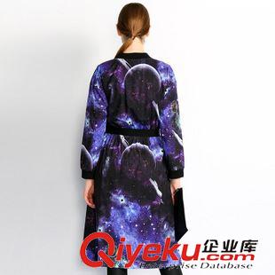 女式外套 2015秋裝潮品 星空印花拉鏈長版衫 v領(lǐng)長袖外套 VNA30876