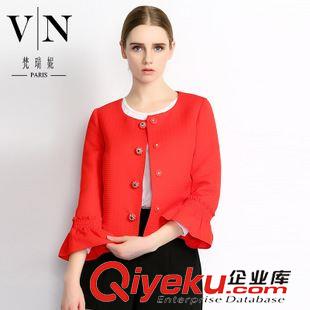 女式外套 2015新款 单排扣喇叭袖纯色上衣 名媛优雅时尚女式外套VNA30833