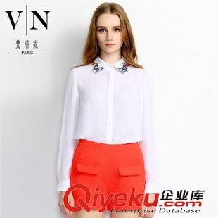 女士上衣 品牌tj黑白格子撞色開衫 繡花裝飾歐美時尚女式上衣VNA31040