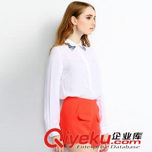 女士上衣 品牌tj 蝴蝶刺繡方領(lǐng)長(zhǎng)袖開衫 歐美時(shí)尚女式襯衣VNA30837原始圖片2