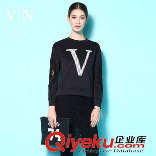 女士上衣 2015秋裝新品 釘珠翻領(lǐng)假兩件套小衫 歐美時(shí)尚五分袖上衣VNA30153