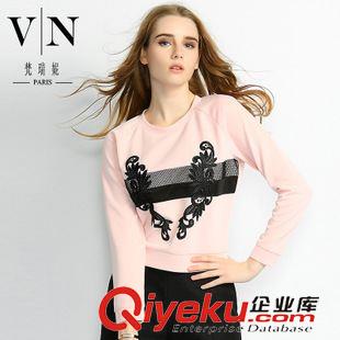 女士上衣 2015秋裝 字母繡花蕾絲拼接七分袖小衫 歐美時尚女式上衣VNA30057