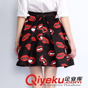 半身裙 2015秋裝新品 嘴唇印花傘裙 甜美氣質時尚半身裙VNA61036原始圖片3