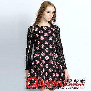 清倉tj tj圓領長袖印花a字裙 背后蕾絲鏤空ts性感時尚連衣裙VNA91100原始圖片2