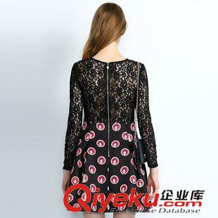 清倉tj tj圓領長袖印花a字裙 背后蕾絲鏤空ts性感時尚連衣裙VNA91100原始圖片3