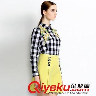 清倉(cāng)tj 品牌tj黑白格子撞色開衫 繡花裝飾歐美時(shí)尚女式上衣VNA31040原始圖片2