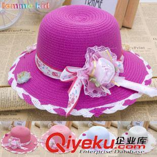草帽|大沿帽 2014夏天防曬遮陽帽子女童蕾絲條紋草帽 義烏兒童夏季帽子批發(fā)