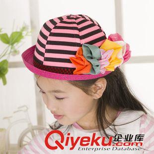 草帽|大沿帽 2014夏天防曬遮陽帽子女童蕾絲條紋草帽 義烏兒童夏季帽子批發(fā)原始圖片2