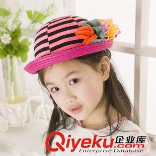 草帽|大沿帽 2014夏天防曬遮陽帽子女童蕾絲條紋草帽 義烏兒童夏季帽子批發(fā)原始圖片3