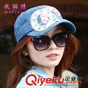 春夏棒球帽、鴨舌帽 2015春夏新款字母OC水晶牛仔平頂帽 春夏新款女士鴨舌帽帽子批發(fā)原始圖片2
