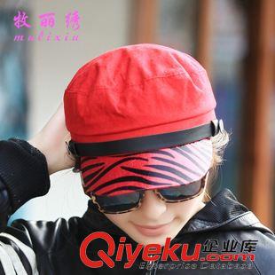春夏棒球帽、鴨舌帽 春夏新款韓國版新款豹紋平頂帽 皮沿時裝帽 海軍帽 平頂帽子批發原始圖片3