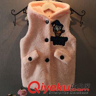 冬款第三波 唐老鴨圖案單排扣連帽休閑女童加厚毛毛馬甲2015秋冬裝新款A(yù)193原始圖片3