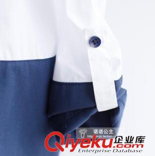 秋款第二波 趙默笙同款女童翻領拼接中袖襯衫2015春夏中大童純棉寬松襯衣6702原始圖片3