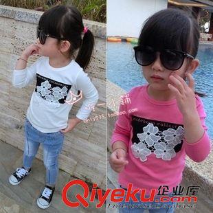 T桖 2015新款韓版女童長袖T恤打底衫刺繡白色玫紅時尚7306
