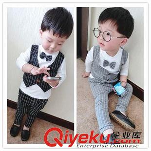 套裝 2015新款春裝男童蝴蝶領(lǐng)結(jié)假三件套長(zhǎng)袖套裝潮