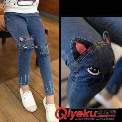 牛仔褲 女童牛仔褲2015秋裝新品童裝卡通兒童休閑褲女大童小腳褲長褲653