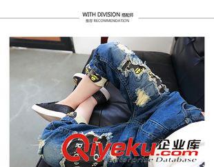 牛仔長褲 女童牛仔褲2015秋裝新款韓版百搭兒童卡通破洞寬松長褲M622