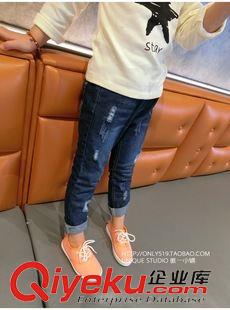 牛仔長(zhǎng)褲 2015新款韓版秋裝 男女童中童小童牛仔褲長(zhǎng)褲深色破洞褲M652