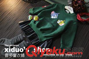 襯衫|衛衣 韓國單童裝2015秋冬新品女童超玩味兒卡通百褶拼皮衛衣裙衫192原始圖片3