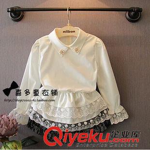 襯衫|衛衣 2015春裝新品女童森女系精致領部鑲鉆收腰蕾絲襯衫X-0878 0.7公斤原始圖片3