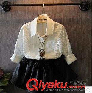 襯衫|衛衣 2015女童春款 系帶收腰 精致全蕾絲七分袖鏤空襯衫7203