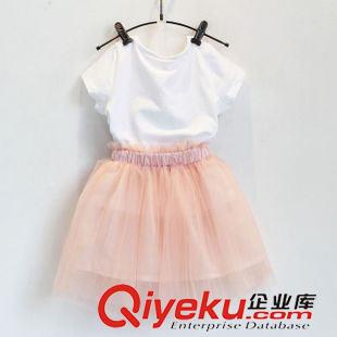 套裝 童裝2015韓版女童夏季新款甜美蝴蝶結(jié)短袖紗裙蓬蓬裙套裝y0013原始圖片3