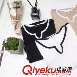 9月12日新款 15秋季新款 韓版胸前刺繡小鳥 05 數(shù)字拼接袖寬松女式長袖t桖