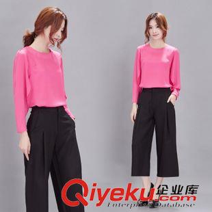 休閑套裝 2015秋季新款女裝真絲長袖鏤空兩件套闊腿褲休閑時尚套裝原始圖片3