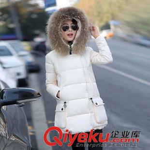 14秋冬清倉(cāng) 2014冬裝新款白鴨絨羽絨服女中長(zhǎng)款韓版真貉子毛加厚斗篷原始圖片3
