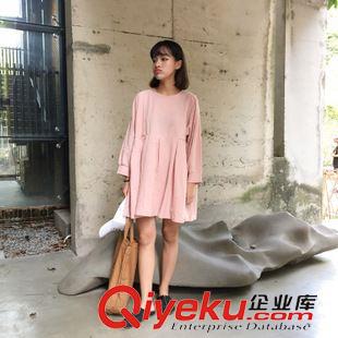 店長(zhǎng)推薦 2015秋季韓版甜美軟妹可愛純色圓領(lǐng)百搭大擺連衣裙棉麻長(zhǎng)袖娃娃裙原始圖片2
