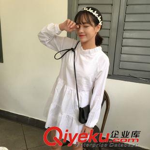 店長(zhǎng)推薦 2015秋季韓版甜美軟妹可愛純色圓領(lǐng)百搭大擺連衣裙棉麻長(zhǎng)袖娃娃裙