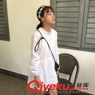 店長(zhǎng)推薦 2015新款打底連衣裙韓國(guó)代購(gòu)韓版百搭裙子白色褶皺碎花邊衣裙原始圖片2