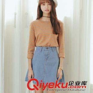 2015-7月上新 2015韓版AA款少女大擺時尚高腰牛仔短裙半身裙A字裙喇叭牛仔裙原始圖片2