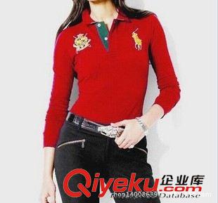 長袖POLO衫 女裝外貿(mào)品牌秋季新款刺繡PL衫 純棉女式翻領(lǐng)長袖T恤批發(fā)原始圖片2