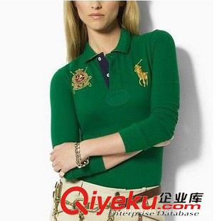 長袖POLO衫 女裝外貿(mào)品牌秋季新款刺繡PL衫 純棉女式翻領(lǐng)長袖T恤批發(fā)原始圖片3