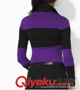 長袖POLO衫 廠家直供女裝外貿品牌新款刺繡大條紋PL衫 純棉女翻領長袖T恤原始圖片3