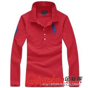 長袖POLO衫 免費代理 女裝外貿品牌新款刺繡條紋PL衫 純棉女翻領長袖T恤