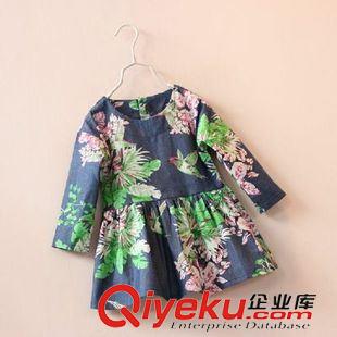 連衣裙 麥芽兒2015 女童裝{zx1}春款 韓版童裙兒童小鳥花朵長袖連衣裙批發原始圖片2
