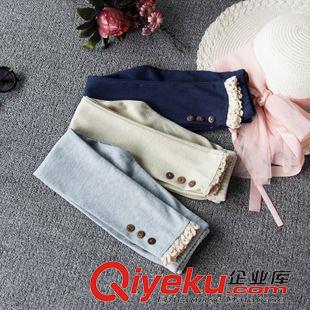 牛仔褲/休閑褲/打底褲 麥芽?jī)?2015秋季新款女童花邊打底褲 兒童螺紋小清新打底長(zhǎng)褲批發(fā)