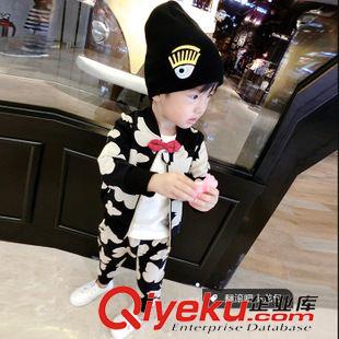 套裝類 麥芽兒2015秋裝寶寶衛(wèi)衣M字母男童上衣兒童運動三件套套裝