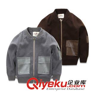 外套/羽絨服/棉衣/夾克/大衣/皮衣 麥芽?jī)?015冬季新品韓版男童裝雙面呢拼皮棉外套口袋夾棉兒童棉衣