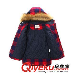 外套/羽絨服/棉衣/夾克/大衣/皮衣 麥芽?jī)?015冬季新品男童裝連帽格子棉外套韓版毛領(lǐng)休閑棉上衣批發(fā)原始圖片3