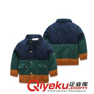 外套/羽絨服/棉衣/夾克/大衣/皮衣 麥芽兒2015冬季新品男童裝三色相拼紐扣棉衣兒童韓版保暖外套批發(fā)