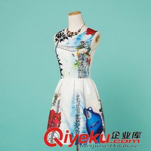 連衣裙 歐美大牌2015秋冬新款女裝無袖印花簡約氣質背心裙中腰修身連衣裙原始圖片2