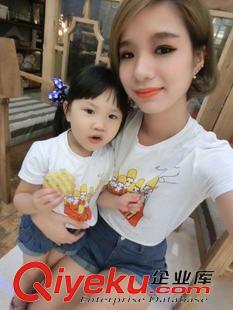 新款親子裝 夏裝新款親子裝 韓國胡子T恤+短褲套裝母子母女裝