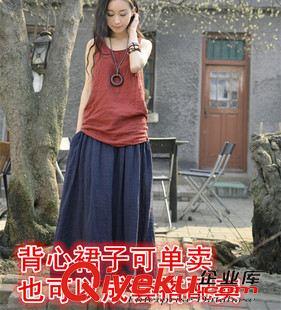 新款打底褲/背心 夏新款文藝竹節棉麻背心女森系寬松打底純棉裙子套裝原始圖片3