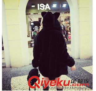 皮草/羽絨服 秋冬可愛曖曖仿皮草毛毛絨熊耳朵中長款外套加厚連帽大衣