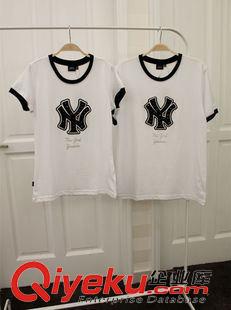 MLB 2015{zx1}款 NY燙鉆 大粒鉆石款 黑色滾邊款情侶T恤