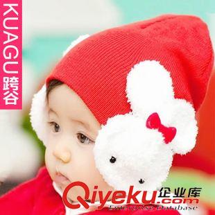 兒童帽子 KE110 韓版可愛小白兔造型帽嬰兒帽兒童帽子 寶寶雙兔護耳毛線帽原始圖片3